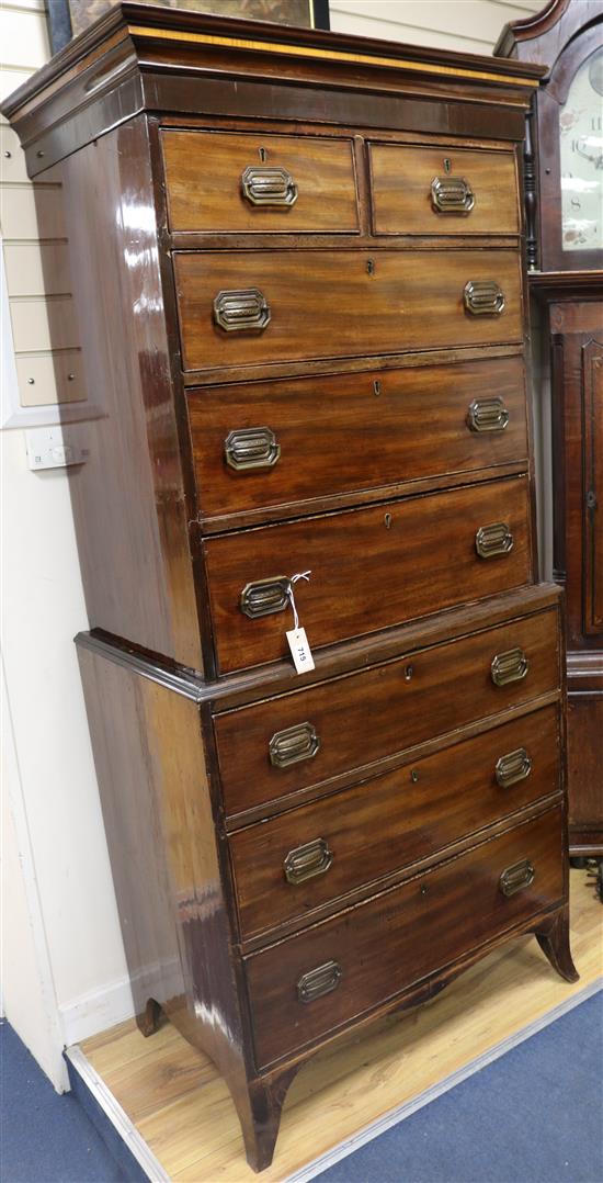 A Regency mahogany chest on chest, H.187cm